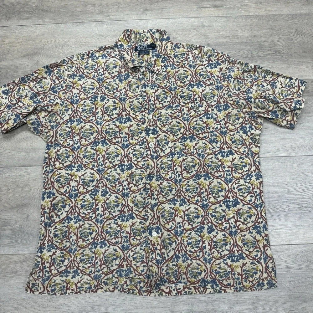 VTG Polo Ralph Lauren Caldwell Paisley Floral Shirt Men's Sz L Cotton‎